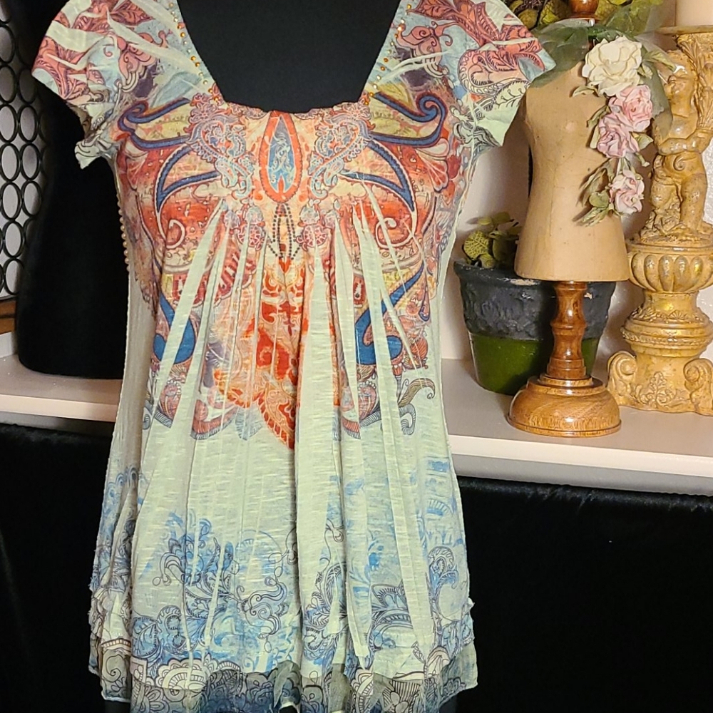 Apt. 9 paisley short sleeve green blouse small